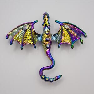 Flying Dragon Brooch Faux Jewel and Multicolor Enamel Fantasy Mythic Animal